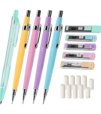 Mr. Pen- Art Mechanical Pencil Set, 5 Vintage Mechanical Pencils (0.3, 0.5, 0.7, 0.9, 2.0mm), 5 HB Lead Refills & 10 Eraser Refills, Precision Drawing Pencils for Sketching, Writing & Artwork