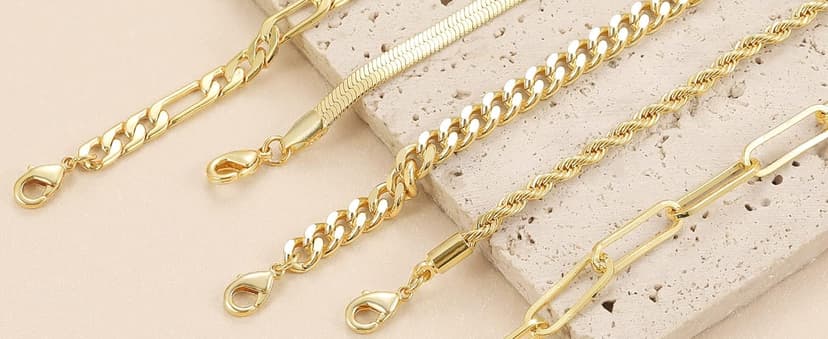 DEARMAY Gold Bracelets for Women Waterproof, 14K Real Gold Jewelry Sets Trendy Thin Dainty Stackable Cuban Link Paperclip Chain Bracelet Pack Fashion Accessories Gifts for Womens