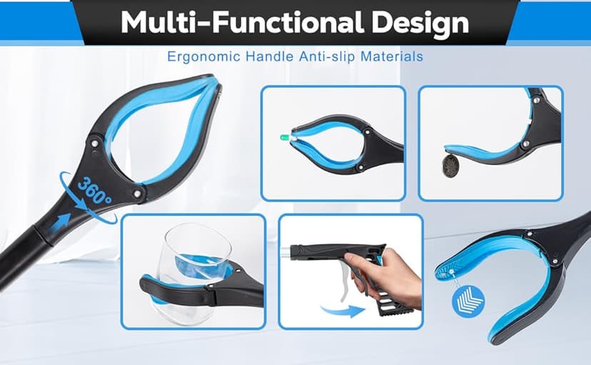 Grabber Reacher Tool - 32” Extra Long Foldable Gripper and Reaching Tool - Heavy Duty Pick Up Stick Grabbers for Seniors, Trash, Surgery Recovery Must Haves Gifts (Blue)