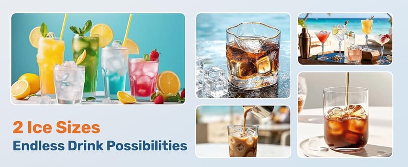 Sweetcrispy Countertop Ice Maker with Scoop, Basket and Handle, Portable Ice Machine 9 Ice Cubes Ready in 6 Mins, 26.5lbs in 24Hrs, 2 Sizes for Home Kitchen Office Bar Party