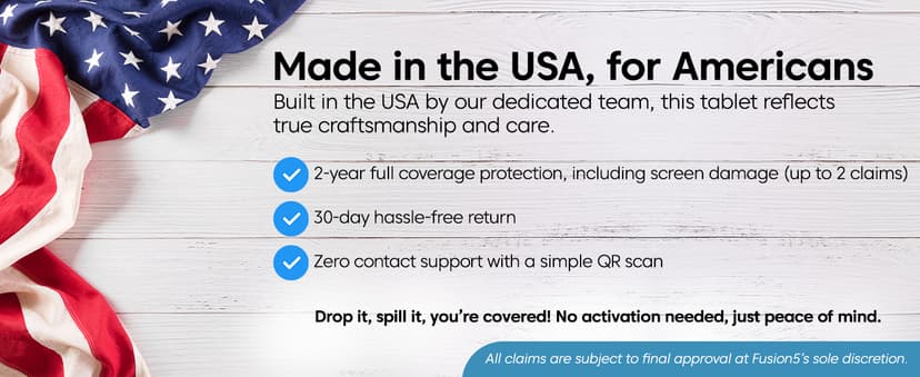 Fusion5 Built in USA 10.1” Windows 11 Professional Rugged Tablet PC - 12GB RAM, 512GB SSD, Intel 13th Gen, Full HD Windows Tablet Computer, HDMI, USB C - 2 Year Full Warranty with Accidental Damage