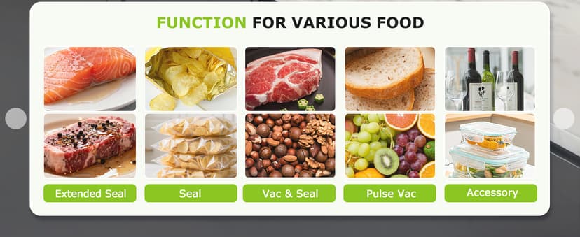 Bonsenkitchen Vacuum Sealer for Food, Easy-Lock Handle Vacuum Sealer Machine with Bag Clip, Built-in Cutter and Bag Storage for Sous Vide and Meal Prep, 1 Roll Bag & 10 Pre-Cut Bags, Silver