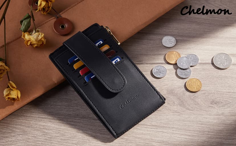 Chelmon Women's RFID Slim Card Holder Wallet: Thin Bifold with Multi-Card Case & Zipper Coin Pocket Purse (Deep Purple)