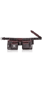 LAUTUS Oil Tanned Leather Tool Pouch Bag | Black | Carpenter, Construction, Framers, Handyman | 10 Pockets, 2 Hammer Holders | 100% Leather