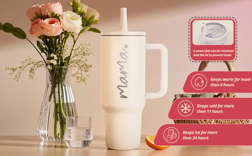 Mama Tumbler 40 oz Cup with Lids Straws First Mothers Day Gifts for New Mom Gifts for Pregnant Mother, Mama, Mom To Be B0F1DK279Y