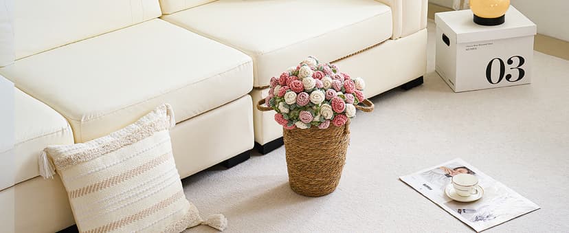 Crochet Flower Bouquet Throw Blanket, Handmade Knitted Blanket with Rose Flowers, Cute Romantic Gift for Her Girlfriend Mom Mother’s Day Valentine Wedding Anniversary Birthday, Pink and White B0FDK649NZ