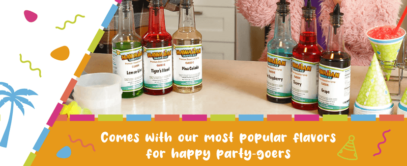 Hawaiian Shaved Ice Syrup Assortment, 6 Popular 16oz Flavors: Cherry, Grape, Blue Raspberry, Tiger's Blood, Lemon-Lime, Pina Colada
