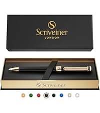 Scriveiner Black Lacquer Ballpoint Pen -Stunning Luxury Pen, Real Gold Plating, Schmidt Black Refill, Best Gift Set for Men & Women, Professional Executive Office, Nice Fancy Designer Pens