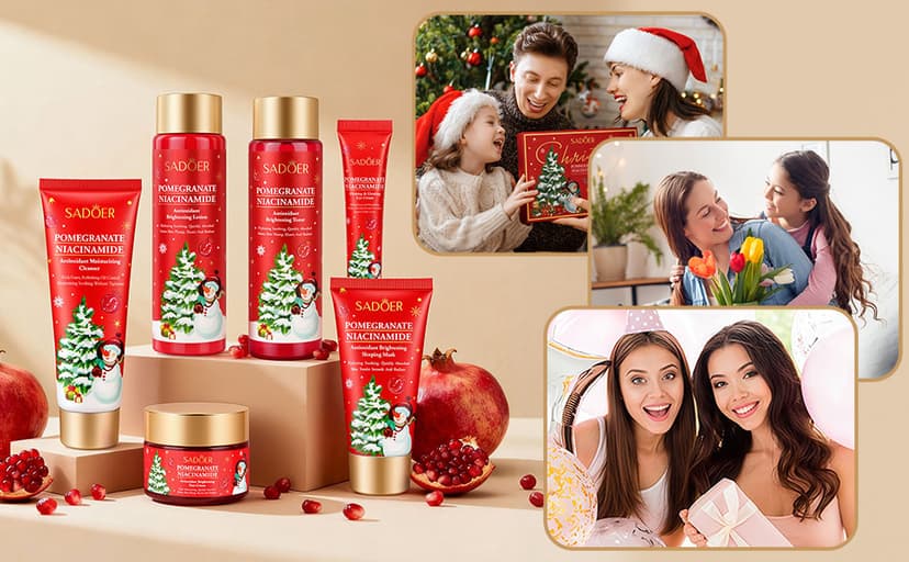 Christmas Gifts 6 Pcs Skin Care Set Pomegranate Moisturize Soothe Hydrate Gifts for Teenage Girls Stocking Stuffers Christmas Gifts for Women-Cleanser,Toner,Lotion,Face Cream,Eye Cream,Sleep Mask
