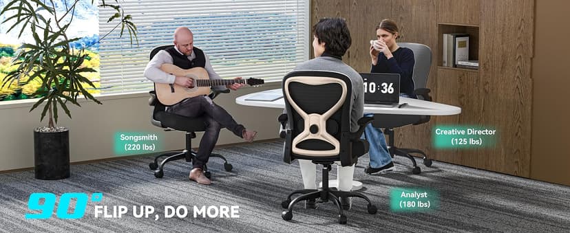 Office Desk Chair with Ergonomic Lumbar Support, Extra-Thick Seat Cushion, Flip-up Arms, Breathable Mesh Back, Computer Task Chair for Home Office