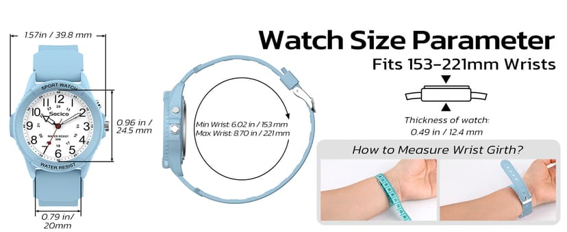 SOCICO Watch for Men Women Big Face Classic Analog Quartz Sports Backlight Unisex Waterproof Nurse Watch for Medical Army Military Time with Second Hand Easy to Read Casual Wristwatch