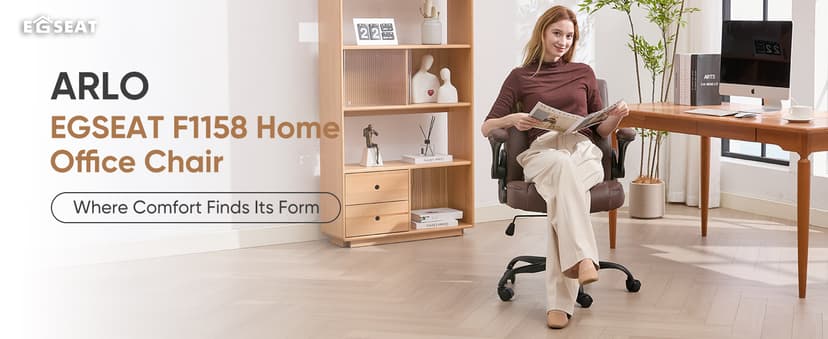 Home Office Chair with Lumbar Support, 5" Thickened Seat, Small PU Leather Rocking Desk Chair, Comfy Computer Chairs with Rolling Wheels & Adjustable Armrests for Adults, Brown
