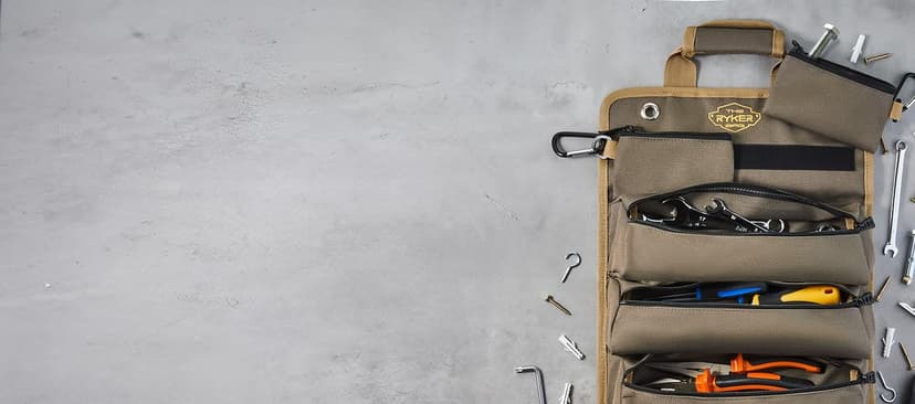 The Ryker Roll Up Tool Bag Organizer Gifts for Dad. Heavy Duty Motorcycle Tool Roll Bag Organizer. Portable Rollup Toolbag w/Detachable Pouches - Tools Bags Mens gifts for him - Mechanic & Electrician