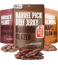 Double Neat Bourbon Flavored Snacks Variety Pack | Snacks Gifts for Men | Bourbon Glazed Beef Jerky, Cinnamon Whiskey Pecans, Almonds | Gift for Whiskey Lovers Men | 10oz, 3 Pack B0GGHN7KTL