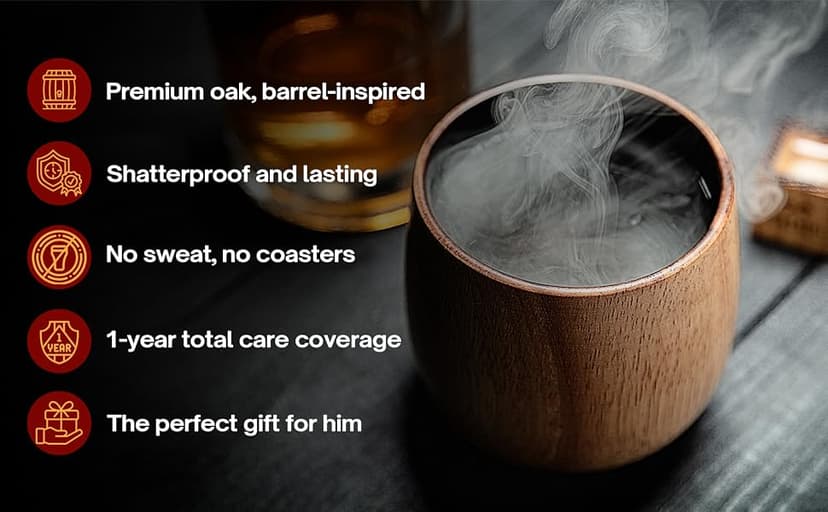 The Original Charred Wooden Bourbon Drinking Glass | Charred Old Fashioned Glass | Bourbon Gifts for Men, Dad, or Brother | Whiskey Gifts