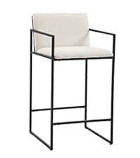 Modern Counter Height Bar Stools Set of 2, 26 Inch Faux Sherpa Upholstered Bar Stools with Back, 18" Seat Wide Island Stools with Black Metal Frame for Kitchen Counter/Breakfast Bar/Restaurant, White