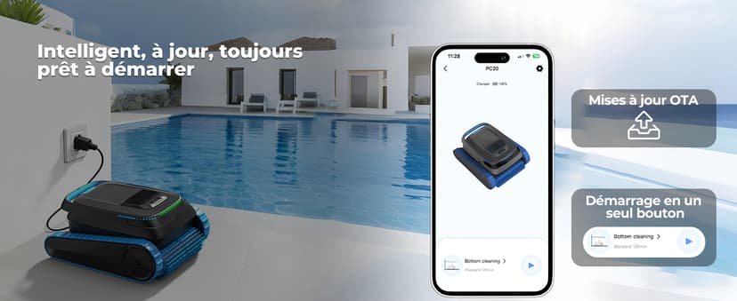 Cordless Robotic Pool Cleaner, 5,000 GPH with 150μm Filter, Floor/Wall/Waterline Cleaning, Smart Zigzag Navigation, 5,200mAh Battery, App-Controlled Presets for Inground & Above Ground Pools