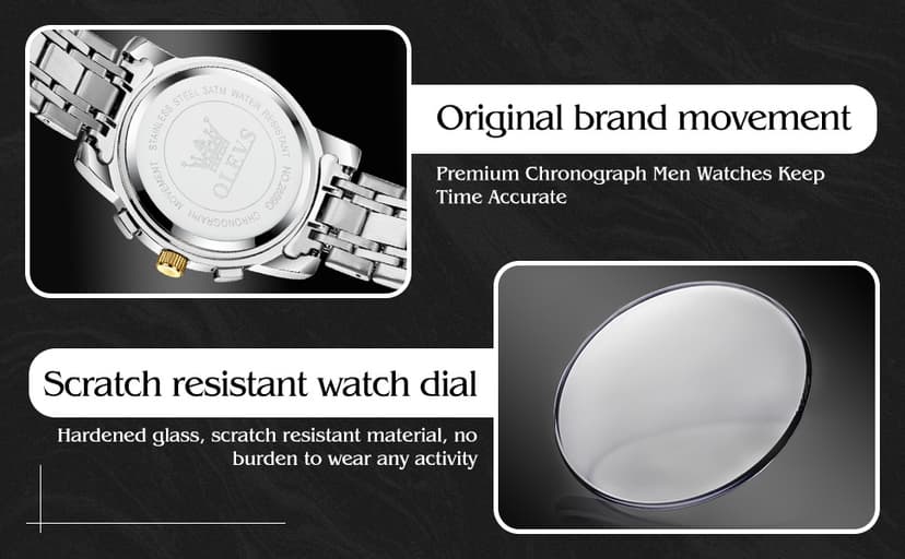 OLEVS Watches Men Waterproof Luxury Big Face Mens Watch Stainless Steel Quartz Analog Dress Watches for Men Luminous Multifunction Man Watch Relojes De Hombre