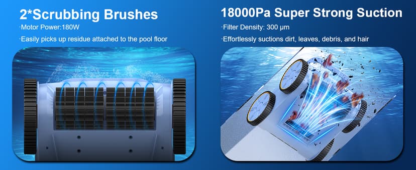 (2025 New) Robotic Pool Vacuum, Robotic Pool Cleaner for Inground Pools, Pool Robot with Smart Navigation, Floor/Wall/Waterline Cleaning, 180 Mins Runtime for Pool Up to 2100 Sq.ft