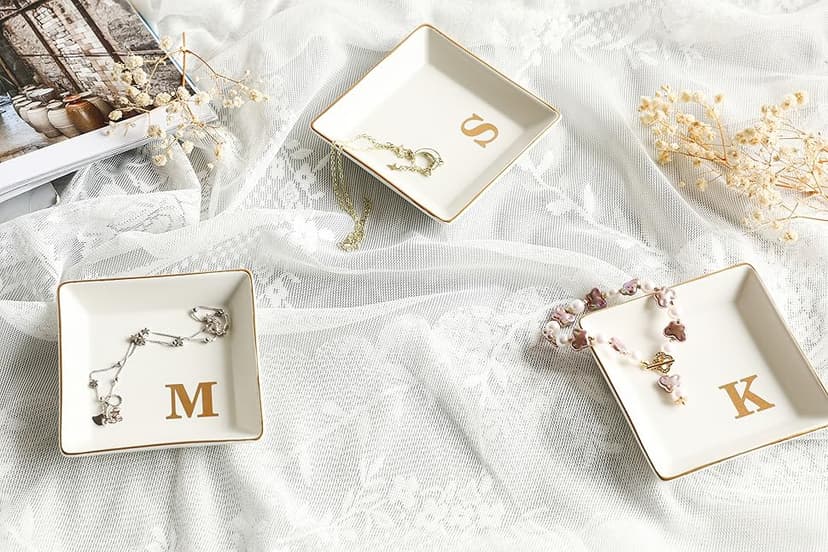 COLLECTIVE HOME - Ceramic Jewelry Tray, Decorative Trinket Dish for Rings Earrings Necklaces Bracelet Watch Keys, Birthday Mother's Day Christmas Gift for Women, 4.75", White Surface (M)