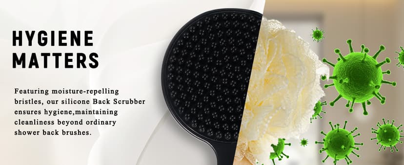 VWMYQ VWMYQ Silicone Back Scrubber for Shower, 17in Lengthen Long Handle Body Brush, Double Sided Shower Brush for Shower Exfoliating and Massage Can Produce Rich Foam, Long Handle Back Scrubber for Men