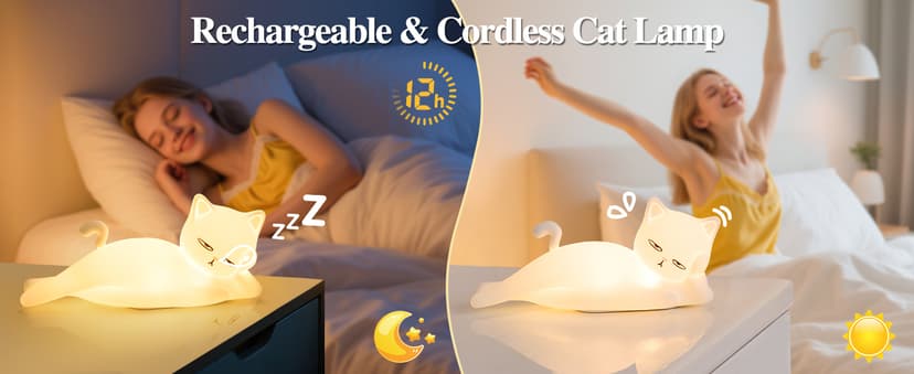 Lying Cat Lamp Funny Gifts, 16 Colors+5 Dimming+Silicone Random Stuff, Touch+Remote+Recharge Night Light, Unique Cool Lamp,Cute Weird Stuff, Squishy Cat White Elephant Gifts for Women/Men/Teens/Kids B0CH9K8NST