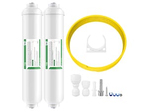 Membrane Solutions T33 Inline Water Filter, 2-Pack 1/4" Quick-Connect Replacement Cartridges for Refrigerator & Ice Maker, Post-Carbon Filter for Reverse Osmosis Systems, Push-to-Connect