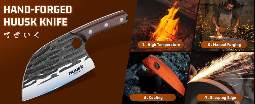 Heavy Duty Serbian Chef Knife for Meat & Bone Cutting, Full Tang Ergonomic Wood Handle, BBQ Camping Gift for Men & Dad Huusk Meat Cleaver Knife with Sheath, Hand Forged Chopping Butcher Knives B0BCVZGPVM