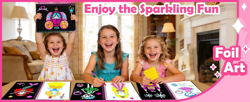 Mess-Free & No-Glue Activity,Kids Ages 4-10 Create 16 Sparkly Princess Unicorn Pictures,Halloween Toy & Birthday Gift for Kid FUNNYB&G Foil Art Craft Kit for Kids, Halloween Crafts Gift Toy for Kids B0DK6DYYD8