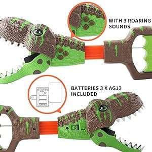 DINOBROS Dinosaur Chomper Toys for Kids with 3 Roar Sounds and Light Jurassic Dinosaurs Grabber Claw T-Rex Reacher Robot Hand Pincher Dino Snapper