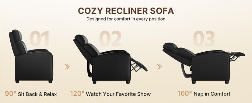 Yaheetech Recliner Chair PU Leather Recliner Sofa Home Theater Seating with Lumbar Support Overstuffed High-Density Foam & Pocket Springs, Push Back Recliners Armchair for Living Room