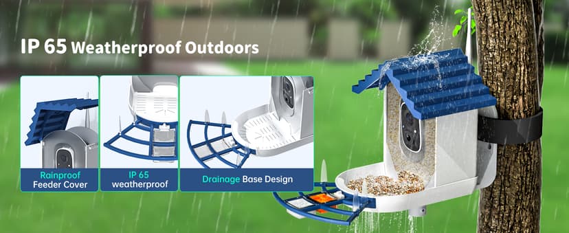 Smart Bird Feeder with Camera Solar Powered & AI Bi rd Identification, 2.4Ghz WiFi Bird feeders for Outdoors, 2K Live Video, Nstant Arrival Alerts - Gifts for Women