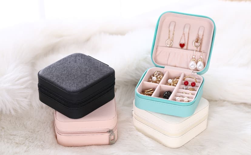 TRODANCE Mini Jewelry Travel Case, Small Portable Jewellry Organizer Box Portable Display Storage Box for Rings Earrings Necklaces, Gifts for Girl, Women, Wedding, Birthday, Mom, Mother's Day (Blue) B09631PYPT