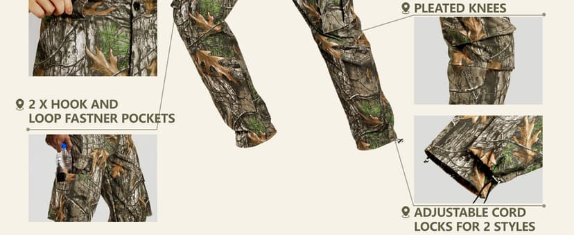 GINGTTO Men's Hunting Pants Camo Cargo Tactical Pants Lightweight Insulated Clothes Brush