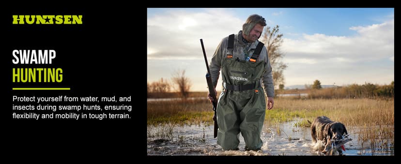 HUNTSEN Fishing Waders for Men Women - 2-Ply Nylon/PVC Waterproof Hunting Chest Waders with Boot Hanger&Phone Case, Size10-12