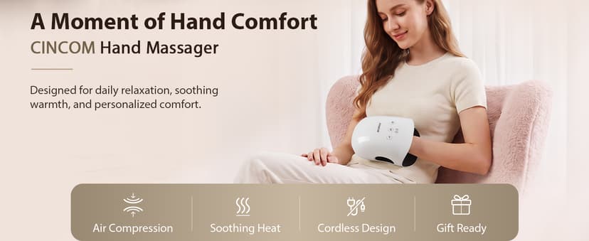 CINCOM Hand Massager - Cordless Hand Massager with Heat and Compression for Arthritis and Carpal Tunnel, Gifts for Women(White)