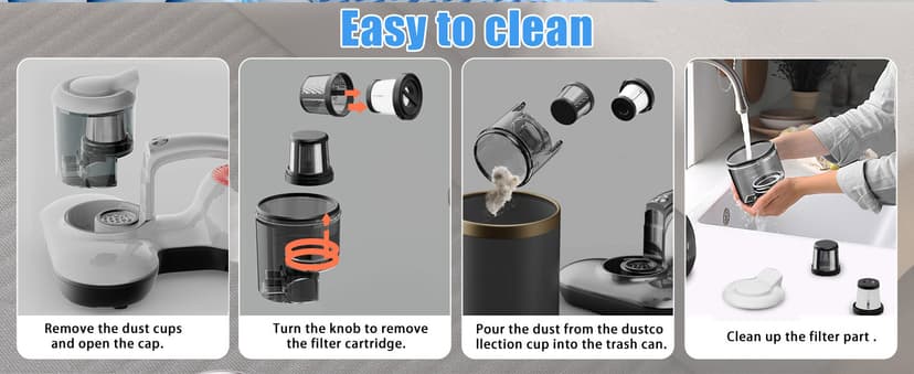 Mattress Vacuum Cleaner, Handheld UV Bed Vacuum Cleaner 16KPa & 12800 Vibrations Per/Min Upgraded Effectively Clean Up Bed, Pillows, Cloth Sofas, Carpets and Ther Fabric Surfaces