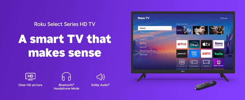 Roku Smart TV 2025 – 32-Inch Select Series, 720p HD TV – RokuTV with Voice Remote – Flat Screen LED Television with Wi-Fi for Streaming Live Local News, Sports, Family Entertainment - Amazon Exclusive