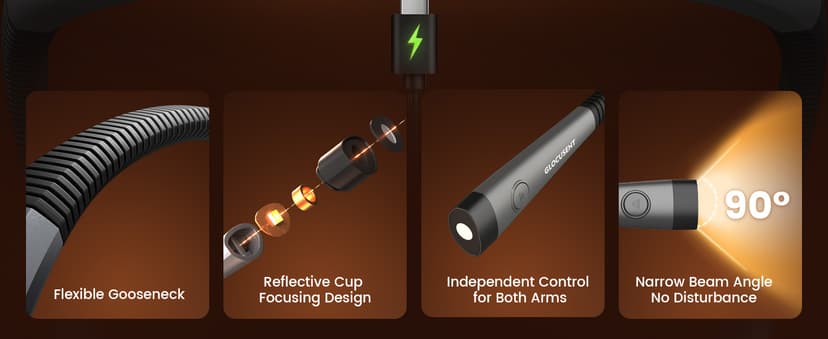 Glocusent Book Light, 3-Color & 6-Brightness Reading Light, Bendable Neck Light, 80-hr Lasting Rechargeable Book Light, Perfect Reading Lights for Books in Bed, Knitting, Repairing, Book Lovers Gifts