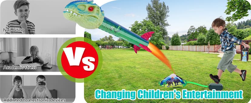 Dinosaur Toy Rocket Launcher for Kids - Launch Up to 100 Ft, 4 Rockets, Outdoor Outside Toys for Kids, Dinosaur Toys, Birthday Gifts for 3 4 5 6 7 8-12 Year Old Boys Girls