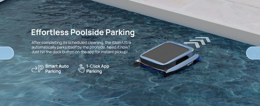 (2025 Upgrade) Beatbot iSkim Ultra 24/7 Cleaning Solar Powered Pool Skimmer with Water Clarification System & APP Control, Voice Broadcast, Dual Charging Options, Edge & Corner Cleaning, Blue