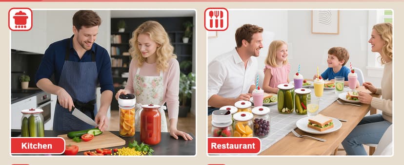 Electric Mason Jar Vacuum Sealer Kit - Auto-Stop with Digital Display, 60kPa Ultra Strong Suction for Wide/Regular Mouth Jars, Preserve Freshness 12X Longer (Includes 6 Lids & Bag Adapters)