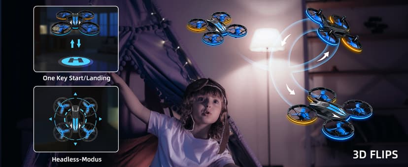Drones - RC Drone with Auto Hovering and Headless Mode, Quadcopter with LED Light, Propeller Full Protect, 3D Flips, 3 Batteries, Remote Control, Best Gifts