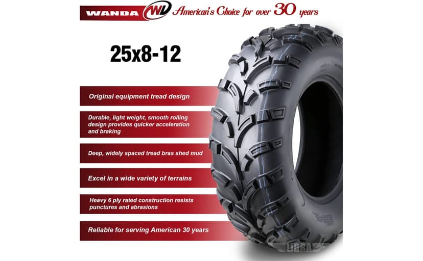 WANDA ATV/UTV Tires 25x8-12 25x8x12 6-Ply Light Mud Tires, Set 2-10243