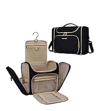 BAGSMART Travel Toiletry Bag, Lightweight Large Wide-open Travel Bag for Women, Puffy Cosmetic Makeup Bag Organizer with Handle for Accessories,Essentials, Toiletries, Dark Pink