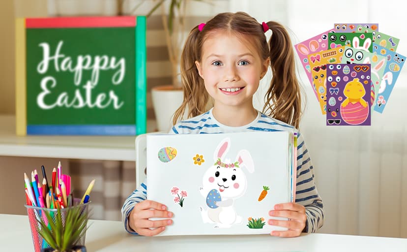 OHOME Easter Basket Stuffers for Kids - DIY Happy Egg Bunny Sticker Crafts Stickers for Toddlers,Kids Easter Gifts Decor Treats Games Toys Activities Party Favor Supplies(24 Sheets) B0CQ2MRY7Z