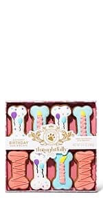 Thoughtfully Pets, Blue Dog Birthday Cookie Gift Set, Hand Decorated Crunchy Dog Treats in Bone Shapes, Great for Birthdays, Set of 8