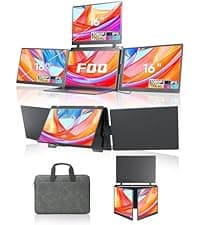 16" Triple Screen Portable Monitor for Laptop, FHD 1200P Laptop Screen Extender, 1 Cable for 3 Screens Quad Monitor, Extra Travel Computer Monitor for 12-18.5" Laptop, Fit for Win and Mac-S788 Pro
