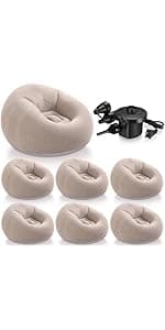 Realspring 6 9 12 Pcs Inflatable Bean Bag Chairs for Adults with Electric Air Pump, Blow up Couch Folding Portable Inflatable Couch Lazy Sofa for Outdoor Movie Night Camping(Gray,6 Pcs)