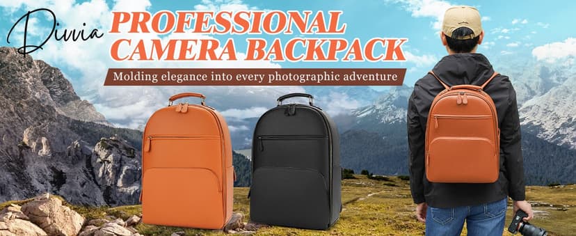 Divvia Camera Backpack Classic PU Leather for DSLR, Professional Camera Bag for Photographers with 15 Inch Laptop Compartment Large 20L